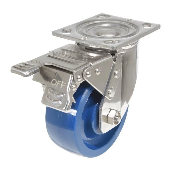 Solid Polyurethane Swivel With Total Brake Caster 5 In. x 2 In. 1000 lb Dark Blue
