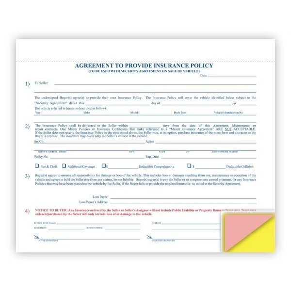 Agreement To Furnish InsurancePolicy, 8 1/2