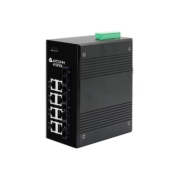 12-Port Industrial Unmanaged Ethernet Switch, Avcomm, Mfr#: 412FXE4-SC-15-AC