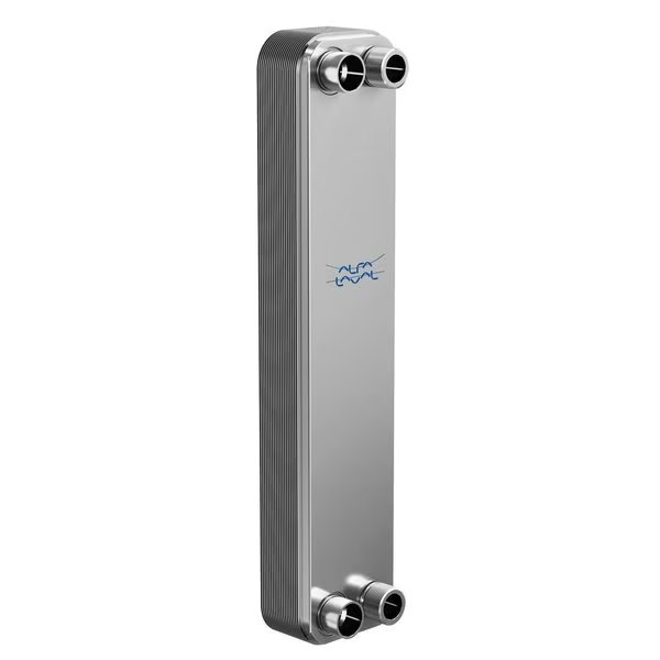 100 Stainless Steel Plate Heat Exchanger, AISI 316L, 50 Plates, Single Circuit, Solder Port 118, Alfa Laval, Mfr#: AlfaNova 52-50H-X