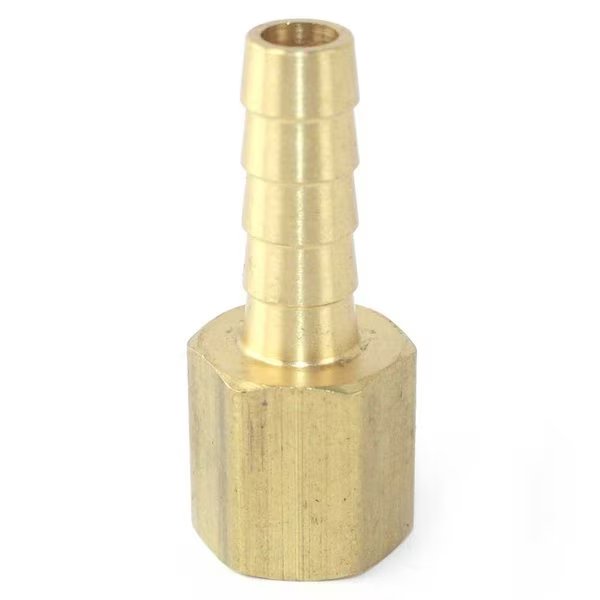 Brass Hose Fitting, Connector, 3/8 Inch Barb x 1/4 Inch Female NPT End, PK 6, Interstate Pneumatics, Mfr#: FF46-D6