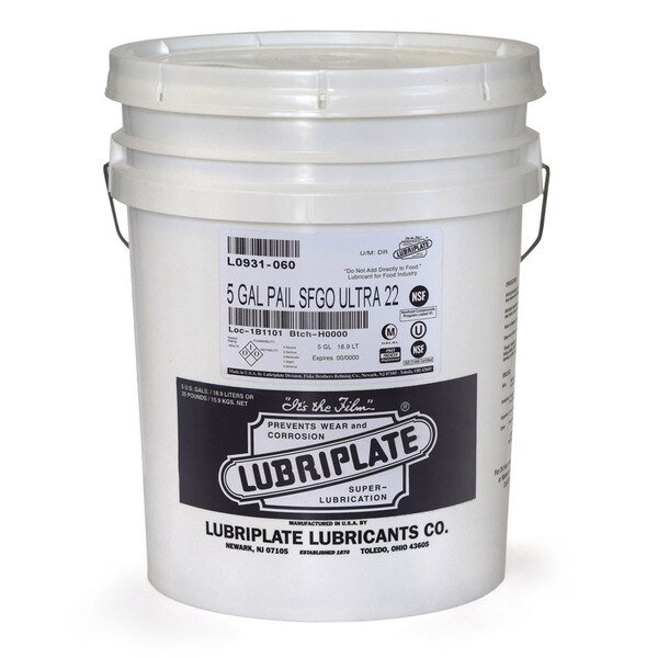 Sfgo Ultra 22, 5 Gal Pail, H-1/Food Grade Synthetic Fluid For Hydraulic And Cold Temp Apps, Iso-22, Lubriplate, Mfr#: L0931-060
