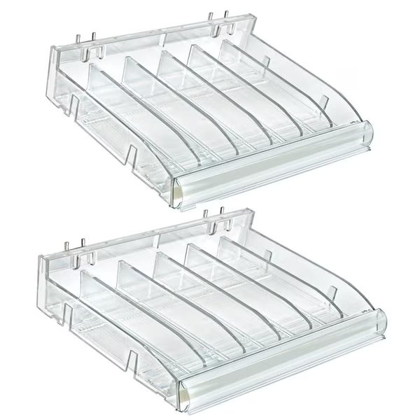 Adjustable Divider Bin Cosmetic Tray, Hangs at 90 Degrees from the Wall, Clear, 2-Pack, Azar Displays, Mfr#: 225820-DIVIDER-2PK