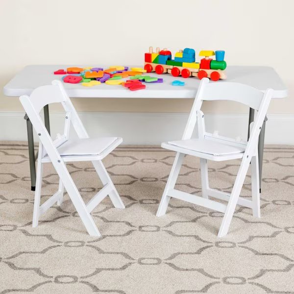 Kids White Resin Folding Chair w/ Padded Seat, PK10, Flash Furniture, Mfr#: 10-LE-L-1K-GG