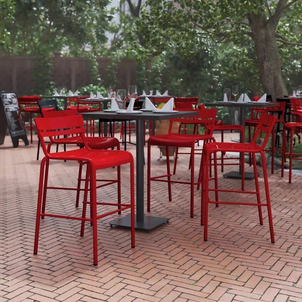 Red All-Weather Steel Bar Stool, 4PK, Flash Furniture, Mfr#: 4-XU-CH-10318-B-RED-GG