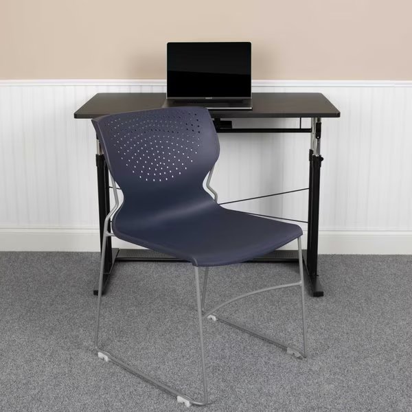 Navy Plastic Stack Chair, PK5, Flash Furniture, Mfr#: 5-RUT-438-NY-GG