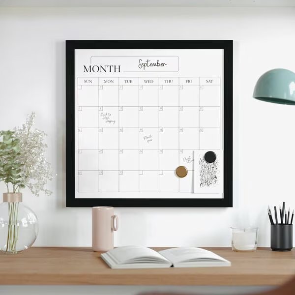 Everette 18in. x 18in. Magnetic Calendar Dry Erase Board w/Blk Frame, w/Dry Erase Mrkr and 2 Mgnts, Martha Stewart, Mfr#: BR-PM-MWP-4545-BK-MS