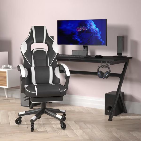 White LeatherSoft Gaming Chair with Skater Wheels, Flash Furniture, Mfr#: CH-00288-WH-RLB-GG
