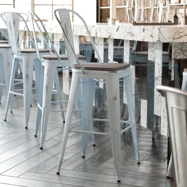 Green-Blue Metal Stool with Gray Poly Seat, Flash Furniture, Mfr#: ET-3534-30-DB-PL1G-GG