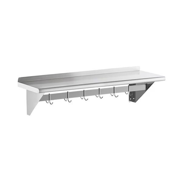 12in x 48in Stainless Steel Wall Mounted Pot Rack with Shelf, Amgood, Mfr#: AMG WS-PS-1248