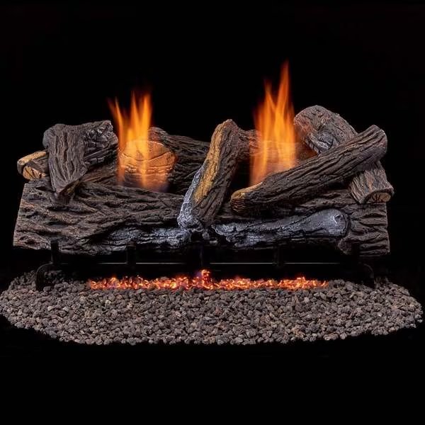 Ventless Dual Fuel Log Set - 24 In. Split Red Oak, 33,000 Btu, T-Stat, Duluth Forge, Mfr#: DLS-24T-1