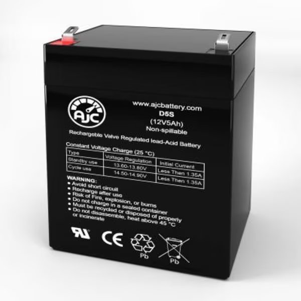 AJC Securitron BPS1215 Alarm Replacement Battery 5Ah, 12V, F1, Battery Clerk, Mfr#: AJC-D5S-J-0-186215