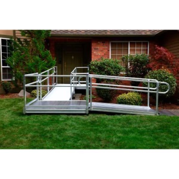 Pathway Wheelchair Ramp Kit, L Shaped, Aluminum, 4' Turn Platform, 24'L x 36inW, Ez-Access, Mfr#: PS24L44T