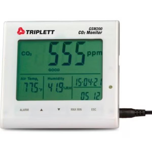 Triplett Desktop Indoor Air Quality Carbon Dioxide Monitor, Back Lighted LCD Display, Jewell Instruments Paper, Mfr#: GSM200