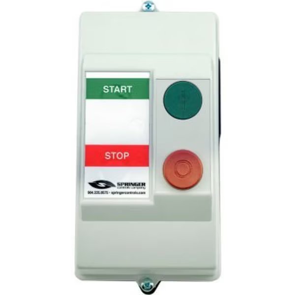 NEMA 4X Enclosed Motor Starter, 16A, 1PH, Remote Start, Start/Stop, 24-60V, 7.6-10A, Springer Controls Co, Mfr#: AF1616P4G-1F