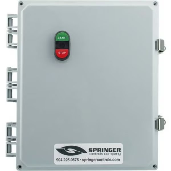 NEMA 4X Enclosed Motor Starter, 65A, 1PH, Direct Online, Start/Stop, 100-250V, 50-60A, Springer Controls Co, Mfr#: AF6516P1K-3S