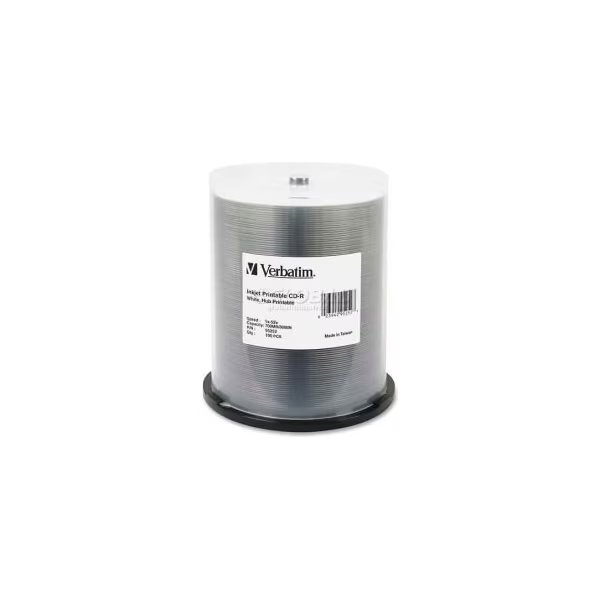 Verbatim® CD-R Discs, 95252, 52X, 700MB/80Min, Inkjet/Hub Printable, Spindle, 100/Pk, White, Verbatim Americas, Mfr#: 95252