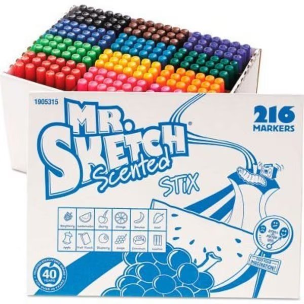 Mr. Sketch Scented Stix Watercolor Markers - Fine Point - 12 Colors - 216 Pack, Sanford, Mfr#: 1905315