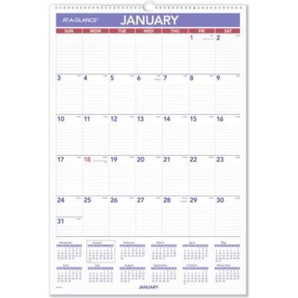 AT-A-GLANCE Erasable Wall Calendar, 15.5 x 22.75, White, 2022, At-A-Glance, Mfr#: PMLM0328