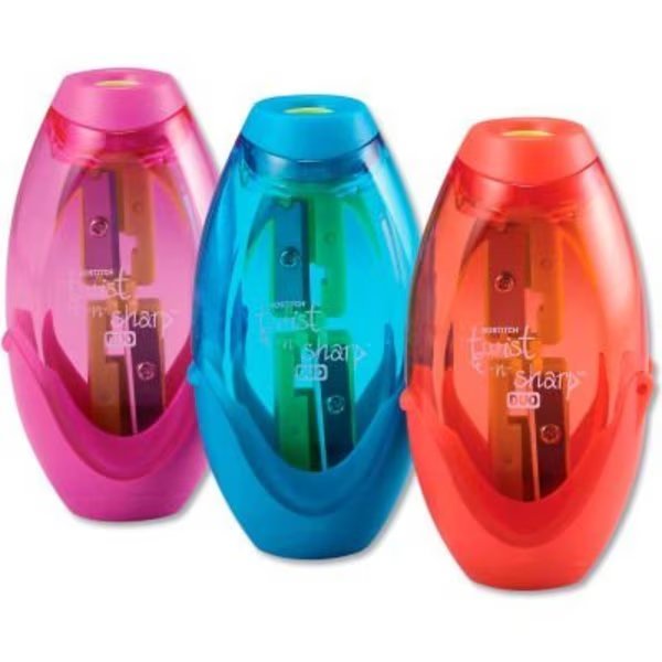 Bostitch Twist-n-Sharp Pencil Sharpener, 2-Hole, 3.91in x 1.5in x 5.88in, Assorted Colors-6/Pk, Bostitch, Mfr#: PS2-ASST