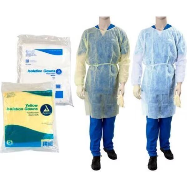 Dynarex Fluid Resistant Isolation Gowns, Universal, Large, Yellow, 50 Pcs, Dynarex, Mfr#: 2141
