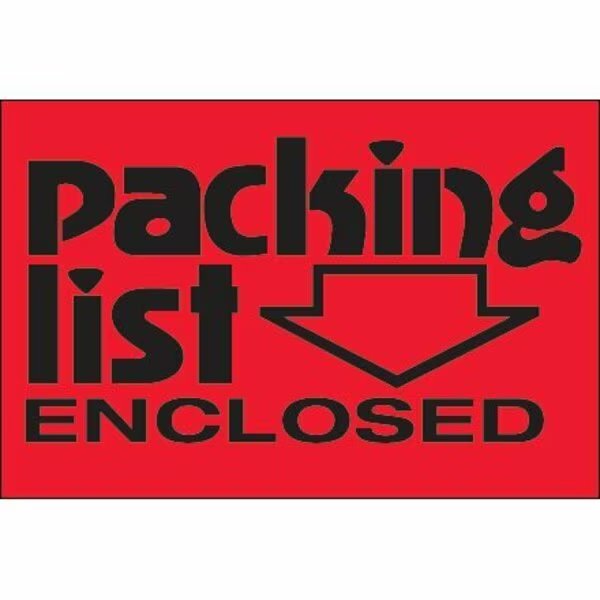 2 x 3'' - ''Packing List Enclosed'' Fluorescent Red Labels, Bsc Preferred, Mfr#: S-292
