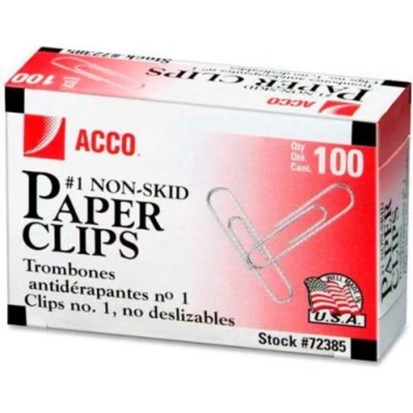 Acco® Economy No. 1 Non-Skid Paper Clips, Silver, 1000/Pack, Acco, Mfr#: 72385