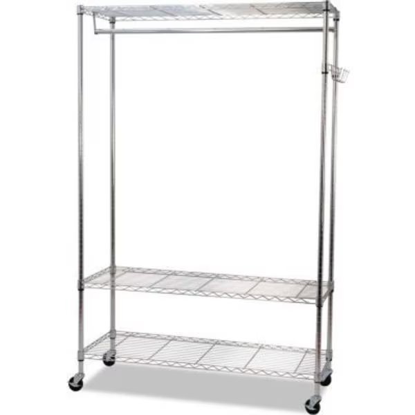 Alera® Garment Rack, Silver Steel w/ Casters, 3-Shelf, Alera, Mfr#: GR364818SR