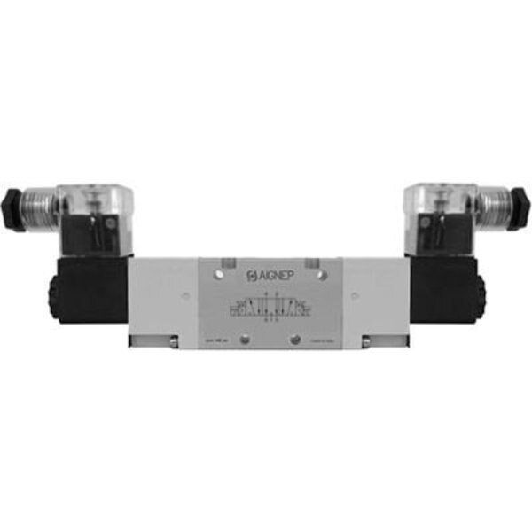 Aignep USA 5/3 Dbl Solenoid Vlv, Ext Pilot, Pres. Cntr, Spr Cntred, G1/8, 220V AC/5VA Coil, LED, Alpha Technologies, Mfr#: 01VA07PC020602
