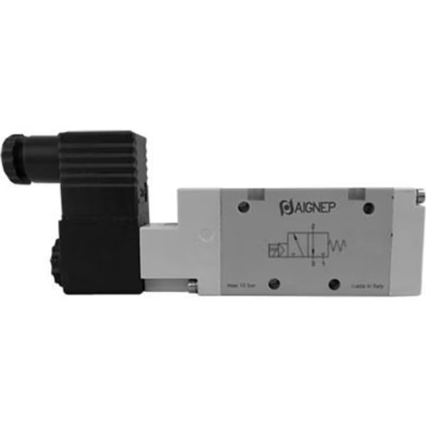 Aignep USA 3/2 Open G 1/2 Single Solenoid Valve, Pilot Spr Return, 110V AC/5VA Coil, Blk Connection, Alpha Technologies, Mfr#: 01VS03NO050501