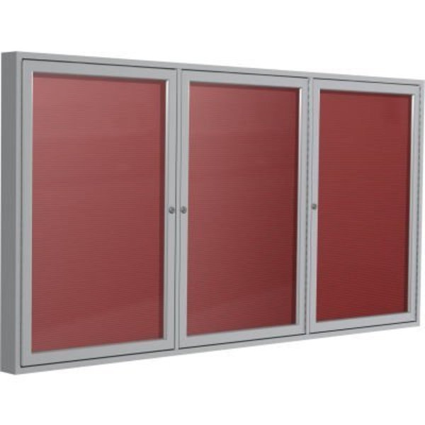 Ghent Enclosed Letter Board - 3 Door - Burgundy Flannel w/Silver Frame - 48