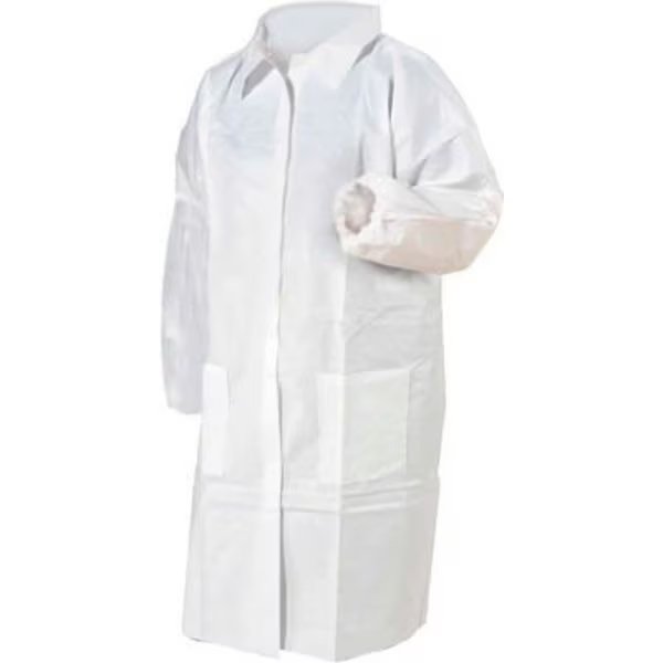 KeyGuard® Lab Coat, 3 Pockets, Elastic Wrists, Snap Front, Single Collar, White, MD 30/Case, Keystone Safety, Mfr#: LC3-WE-KG-MD