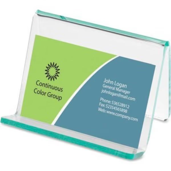 Lorell® Acrylic Transparent Green Edge Business Card Holder, Lorell, Mfr#: 80657