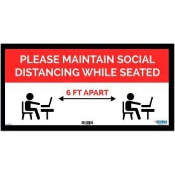 GEC™ Red Maintain Social Distancing While Seated Sign, 24"W x 12''H, Adhesive, The Magnet Group, Mfr#: CP005819