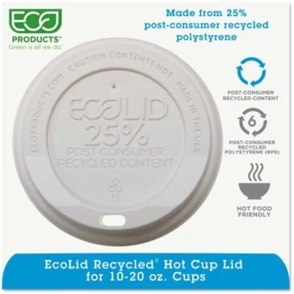 Eco-Products® Eco-Lid 25% Recycled Content Hot Cup Lid, Fits 10-20 oz Cups, 1000/Carton, Eco-Products, Mfr#: EP-HL16-WR