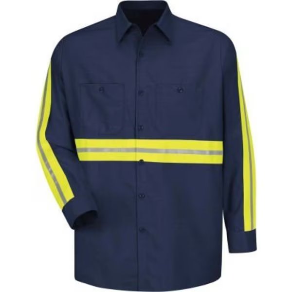 Red Kap¬Æ Enhanced Visibility Industrial Long Sleeve Work Shirt, Navy, Poly/Cotton, Regular 3XL, Vf Imagewear, Mfr#: SP14ENRG3XL