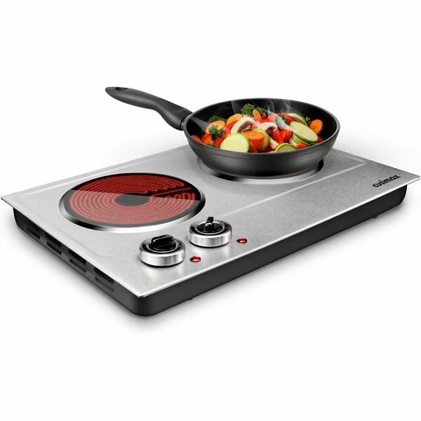 1800W Electric Double Burner, Cast Iron Hot Plate, Silver, Cusimax, Mfr#: CMHP-B201S