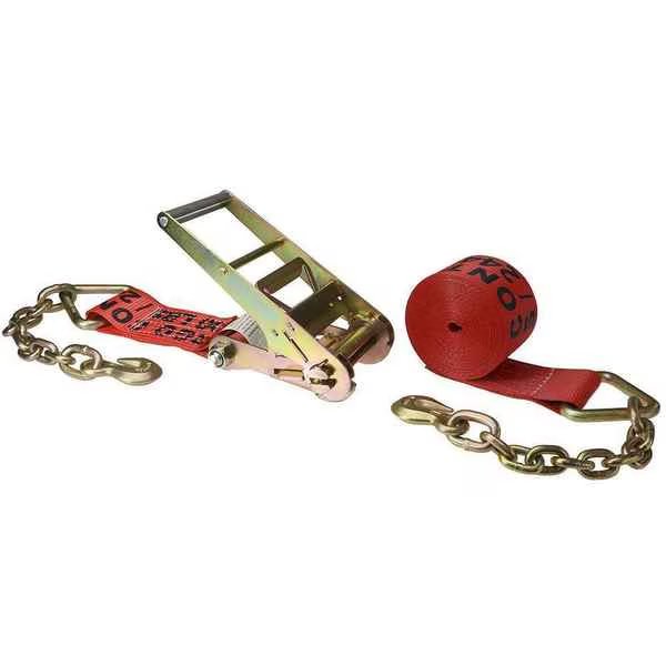 4" x 60' Red Ratchet Strap w/ Chain Extensions, Us Cargo Control, Mfr#: 8560CE-RED