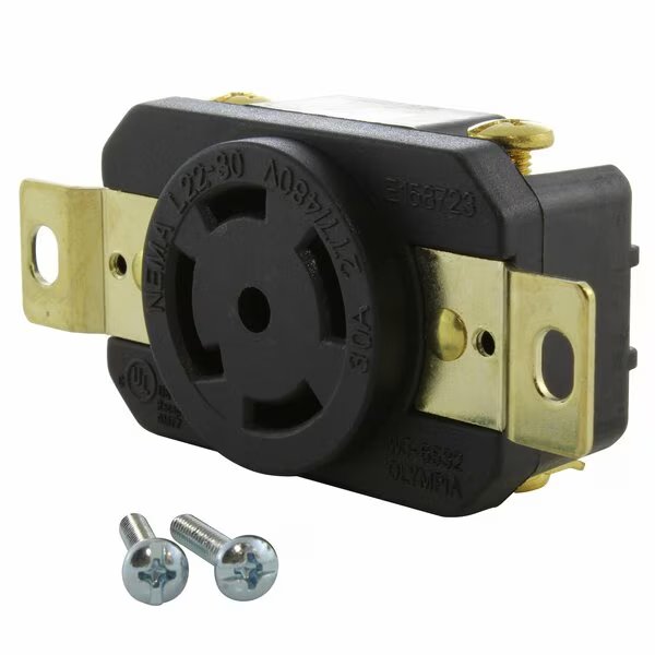 30A 277/480V NEMA L22-30R Flush Mount Locking Industrial Grade Receptacle, Ac Works, Mfr#: FML2230R