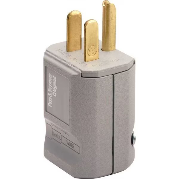 Pass & Seymour MaxGrip M3 15 Amp 125-Volt NEMA 5-15P Straight Blade Plug, Gray, Legrand, Mfr#: PS5965GRY