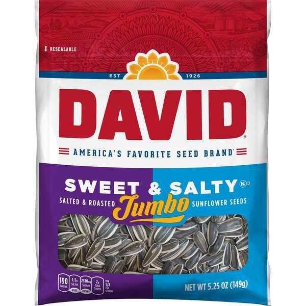 Roasted & Salted Sweet & Salty Jumbo Sunflower Seeds 5.25 oz., PK12, David, Mfr#: 2620046463
