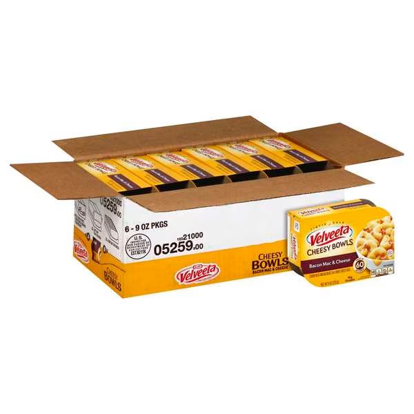 Dinner Macaroni & Cheese Bacon Bowl 9 oz., PK6, Velveeta, Mfr#: 10021000052599