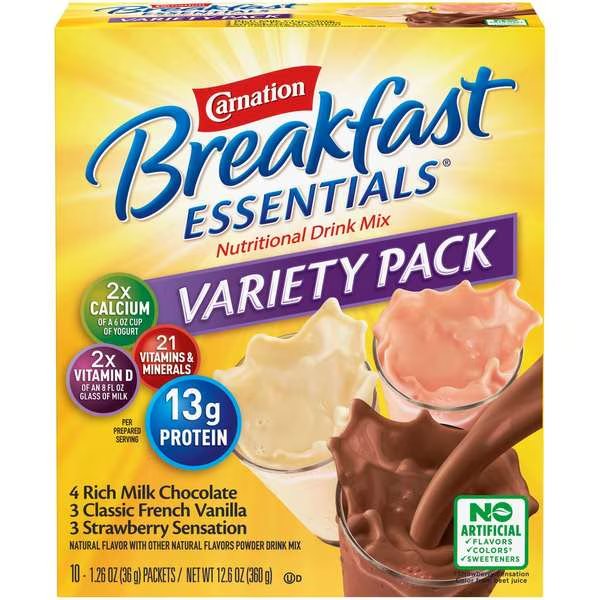 Carnation Breakfast Essentials Powder Variety Pack 1.26 oz., PK60, Nestle, Mfr#: 00050000950041U