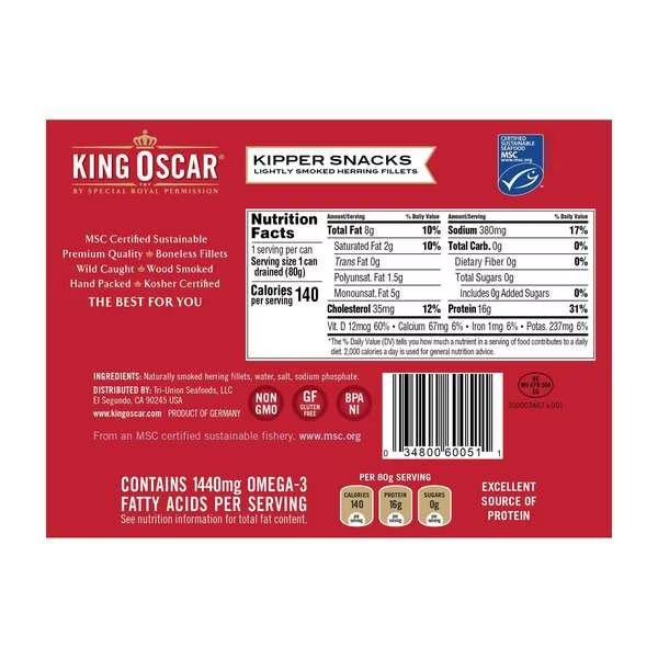 King Oscar Kipper Snacks 3.54 oz., PK12, King Oscar, Mfr#: 10034800600518