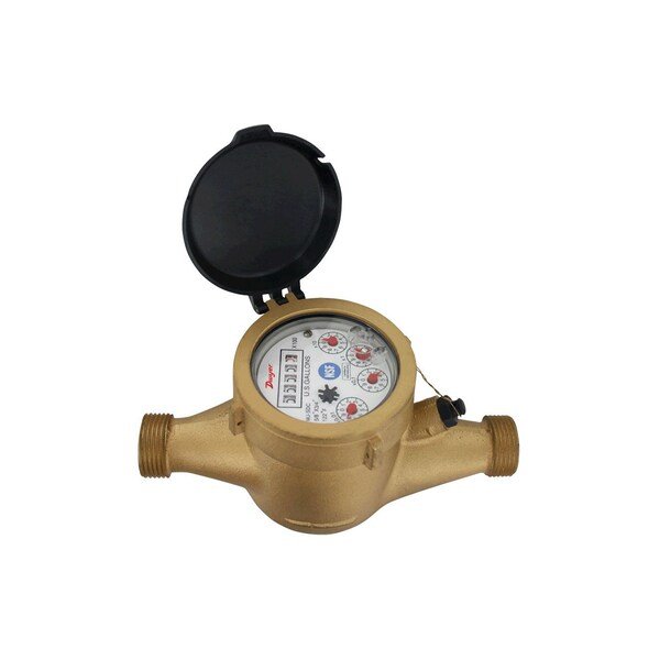 Multi-Jet water meter, 1in pipe size, NSF Certified, brass body with 100 gal pulse output, Dwyer Instruments, Mfr#: WNT-A-C-06-100