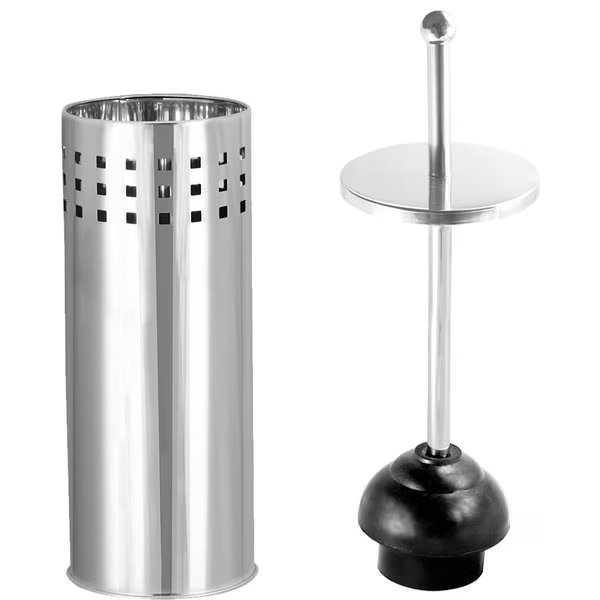 Toilet Plunger with Holder for Bathroom, Multi Drain Quick Dry, Chrome, Blue Donuts, Mfr#: BD3468665