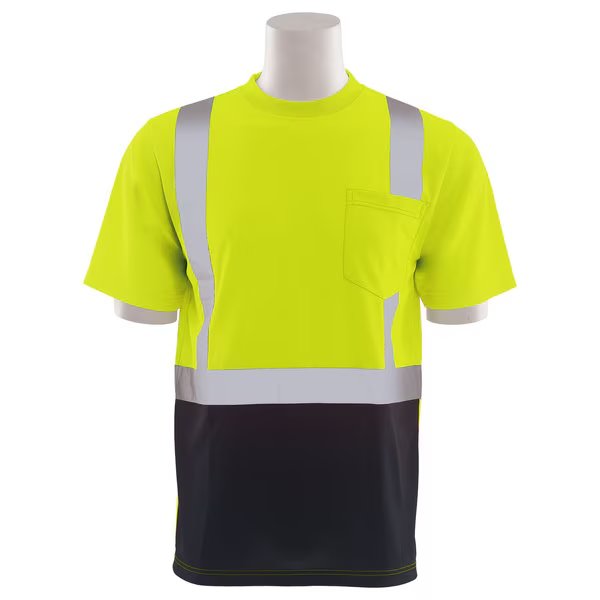 T-Shirt, Birdseye Mesh, Shrt Slv, Class 2, 9006SB, Hi-Viz Lime/Blk, 4XL, Erb Safety, Mfr#: 62405