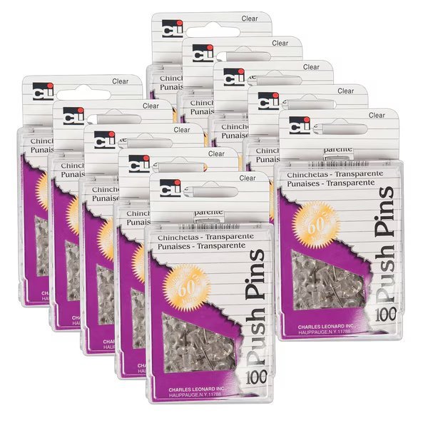 Push Pins, Clear, PK1000, Charles Leonard, Mfr#: 200CL