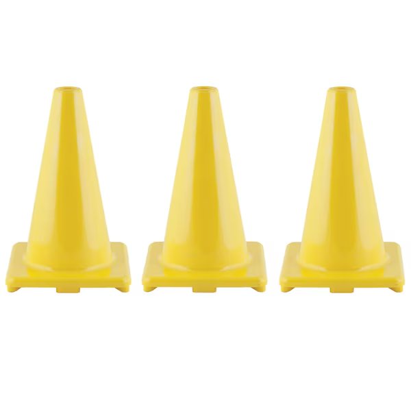 High Visibility Flexible Vinyl Cone, 12in, Yellow, PK3, Champion Sports, Mfr#: C12YL
