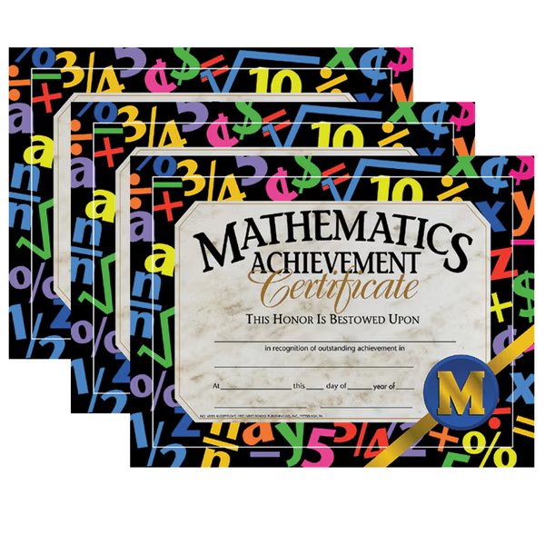 Mathematics Achievement Certificate, 30 Per Pack, PK3, Hayes, Mfr#: VA581